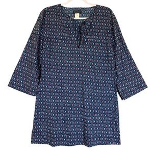 Reyn Spooner Tunic Sundress Sz S 100% Cotton Navy Blue Turtles‎ 3/4 Flare Sleeve